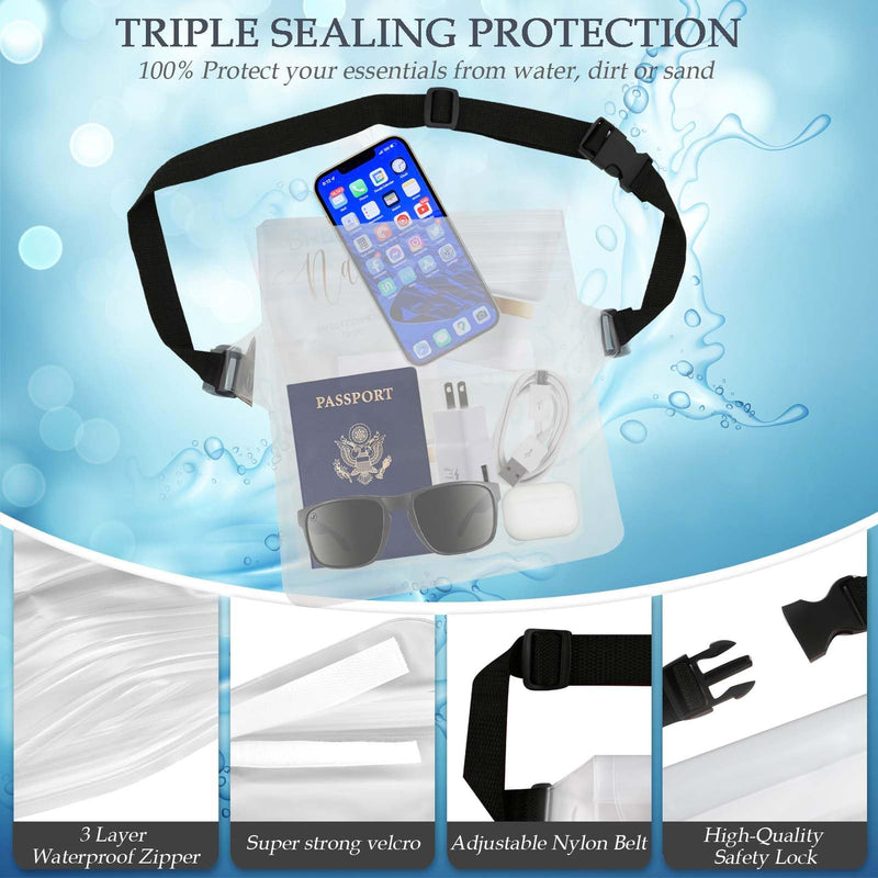  [AUSTRALIA] - Jasilon Waterproof Phone Pouch and Cellphone Dry Bag Case with Waist Strap (2 Pack) [SAFE and DRY] Beach Accessories Universal Waterproof Bags for Kayaking Boating Swimming Snorkeling Fishing (White) White