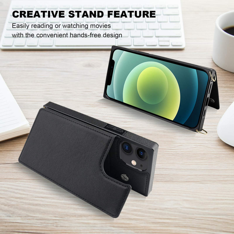  [AUSTRALIA] - Bocasal Crossbody Wallet Case for iPhone 12 Mini Credit Card Holder PU Leather Kickstand Shockproof Detachable Cross Body Strap Lanyard Magnetic Closure 5.4 inch(Black) Black For iPhone 12 Mini 5.4 inch display