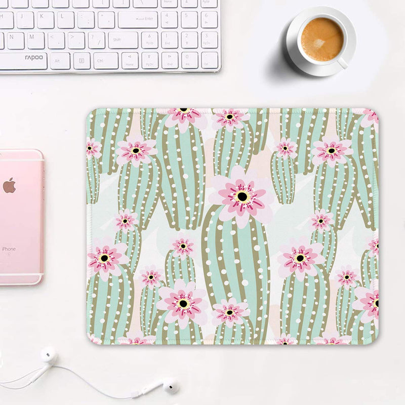  [AUSTRALIA] - Auhoahsil Mouse Pad, Square Cactus Design Anti-Slip Rubber Mousepad with Stitched Edges for Office Gaming Laptop Computer PC Women Girls, Cute Customized Pattern, 11.8" x 9.8", Pink Cactus Flowers