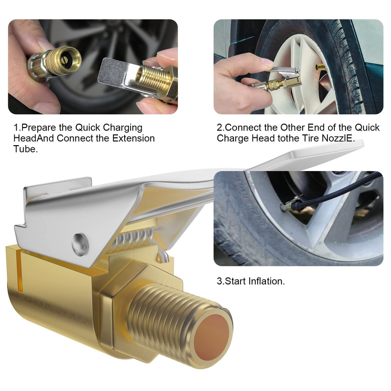  [AUSTRALIA] - 2 Pcs Brass Locking Tire Air Chuck with Standard Tire Valve Thread, Tire Inflator Hose Adapter for Twist On Convert to Lock On Connection, Air Compressor Pump Clip On Tire Chucks without Air Leakage