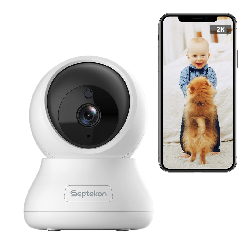  [AUSTRALIA] - Indoor Security Camera 2K, Septekon 360° Pan Tilt Baby Monitor Pet Camera, 2.4GHz Wi-Fi Camera with Night Vision, Motion Detection, 2-Way Audio Siren, Cloud/SD Card, Compatible with Alexa,White 1 Pack White