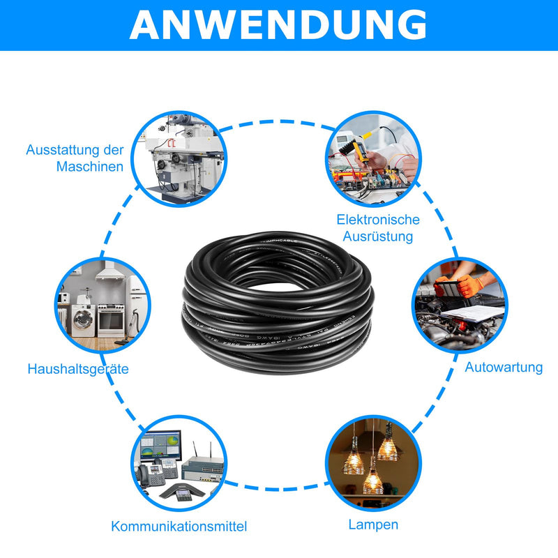  [AUSTRALIA] - 10 meters 18AWG 2x0.75mm² electrical wire, 2 core cable 5V/12V/24V power cable tinned copper cable, flexible and soft low impedance high temperature resistance extension cable 10 meters 18AWG-2C (2x0.75mm²)