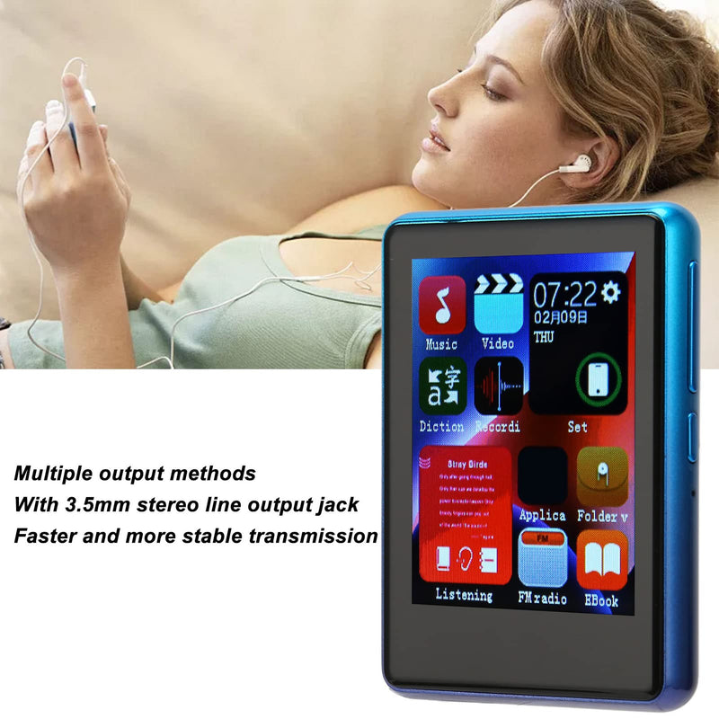  [AUSTRALIA] - Mp3 Player with Bluetooth, 2.4 HD Full Touch Screen, Portable HiFi Sound Walkman Digital Music Player with FM Electronic Book Function, Mini Portable Music Player (4+64GB (Memory Card)) 4+64GB (Memory Card) Blue