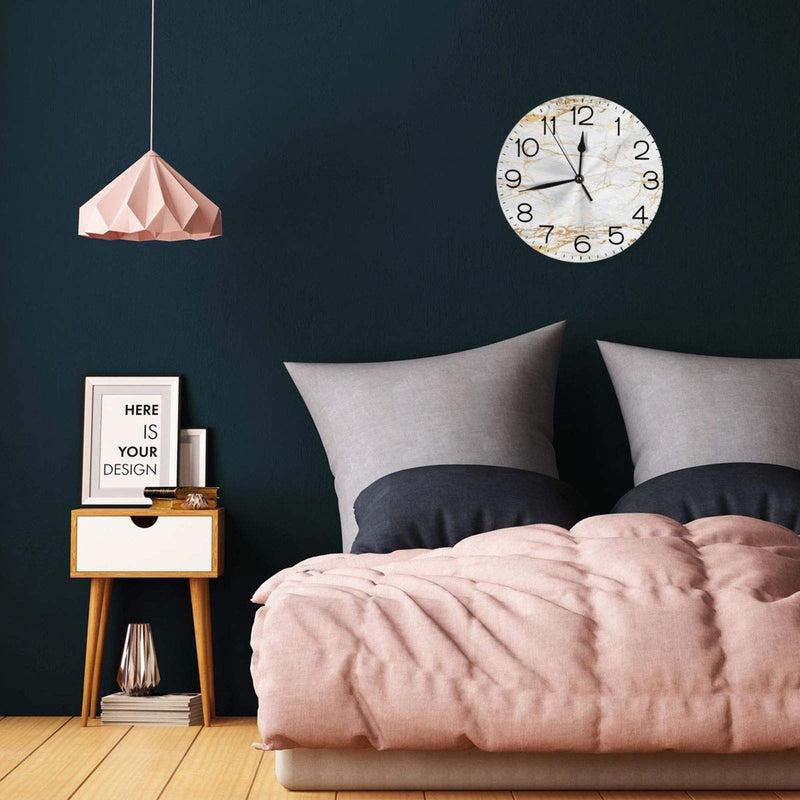  [AUSTRALIA] - N/W Grey Marble Texture Wall Clock 10" Round,- Battery Operated Wall Clock Clocks for Home Decor Living Room Kitchen Bedroom Office School