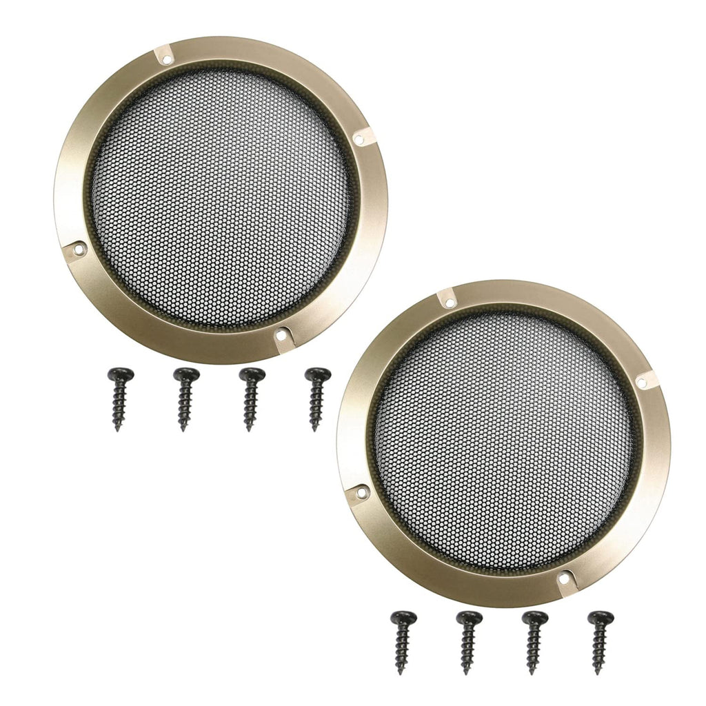  [AUSTRALIA] - Fielect 2Pcs 6inch Speaker Grill Mesh Decorative Circle Subwoofer Guard Protector Cover Audio Accessories Gold 5 inch