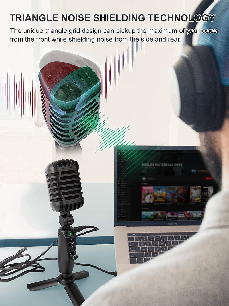  [AUSTRALIA] - USB Microphone, Moman EMR Retro Condenser PC Mic, 16mm Diaphragm Microphone (192kHz/24bit) for Streaming Podcast Recording Gaming Zoom Meeting Youtube Conference, USB-Condenser-Microphone-PC-Streaming