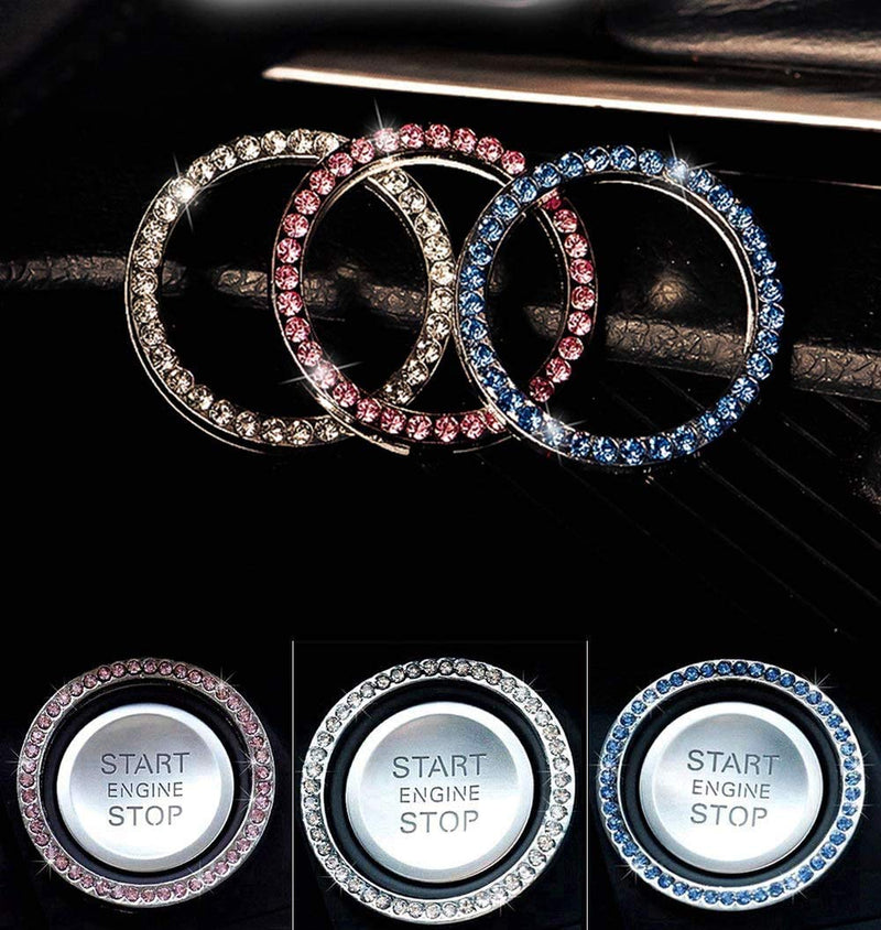 Personality Car Interior Emblem Crystal Ring Sticker,Automotive Parts Start Engine Ignition Button Key & Knobs Key Ignition & Knob Bling Ring, Car Glam Interior Accessory, Unique Women Gift(Silver) Silver - LeoForward Australia