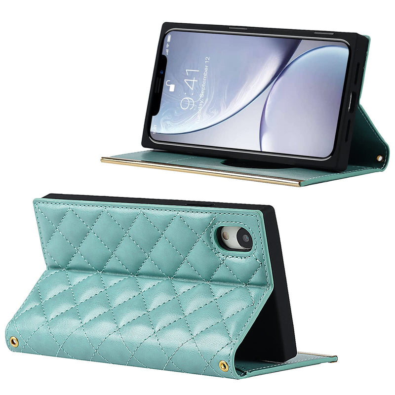  [AUSTRALIA] - ELTEKER iPhone XR Crossbody Wallet Case,Elegant Leather Purse Crossbody Chain Women Bag Case with Lanyard Mirror Wrist Strap for iPhone XR,Green Green