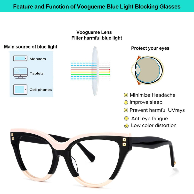  [AUSTRALIA] - Voogueme Cat Eye Blue Light Blocking Glasses for Women, Block UV Blue Light, Anti Eyestrain Eyeglasses Dalila GOA01858-02