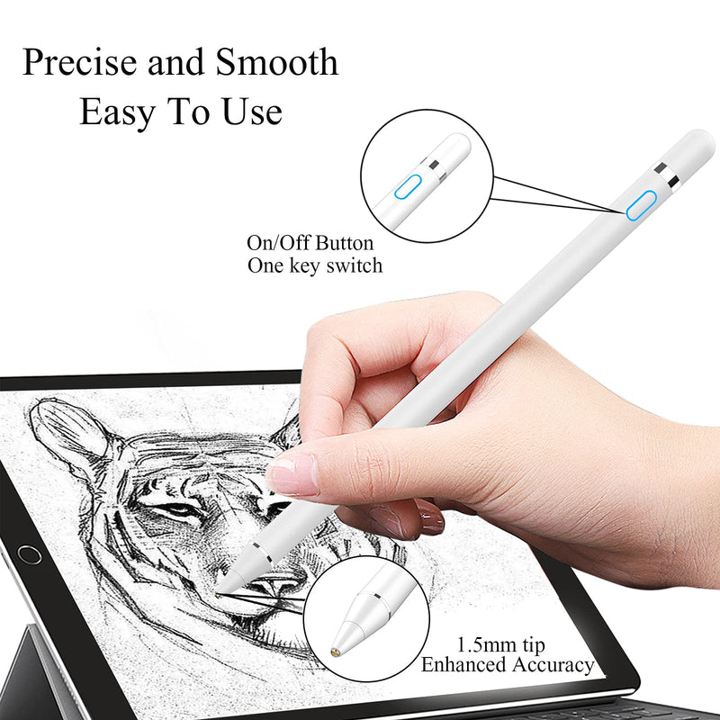 CMARS Active Stylus Digital Pen for ipad, ipad Pens Compatible for iOS, Android, iPad Pro/Air/Mini 2/3/4 Touch Screens Stylus Pen and More,1.5mm Fine Point Rechargeable Pen for Tablet（White） Universal Version - LeoForward Australia