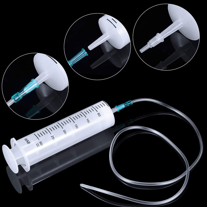  [AUSTRALIA] - BBTO 2 Pieces Large Plastic Syringe with Tube 2 Pieces 40 Inch Handy Plastic Tubing and 2 Pieces Connections for Scientific Lab, Glue Dispensing, Watering, Refilling, Feeding and Measuring (300 ML) 300 ML