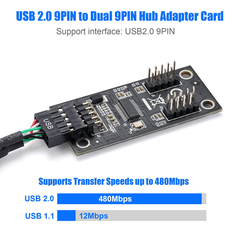 MZHOU USB 2.0 9PIN to Dual 9PIN Hub Adapter Card FE1.1S Control PCB Board High-Performance Support Windows 10/8/8.1/7 / Vista/XP, Mac, Linux, Chrome OS USB2.0 Hub 9PIN - LeoForward Australia