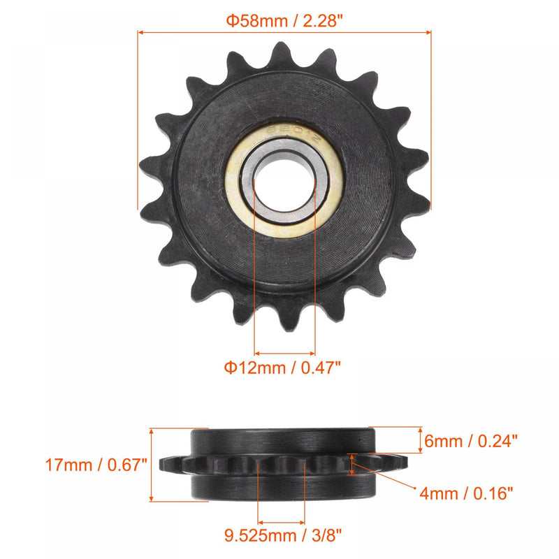  [AUSTRALIA] - uxcell #35 Chain Idler Sprocket, 12mm Bore 3/8" Pitch 18 Tooth Tensioner, Black Oxide Finished C45 Carbon Steel with Insert Single Bearing for ISO 06C Chains 58mm