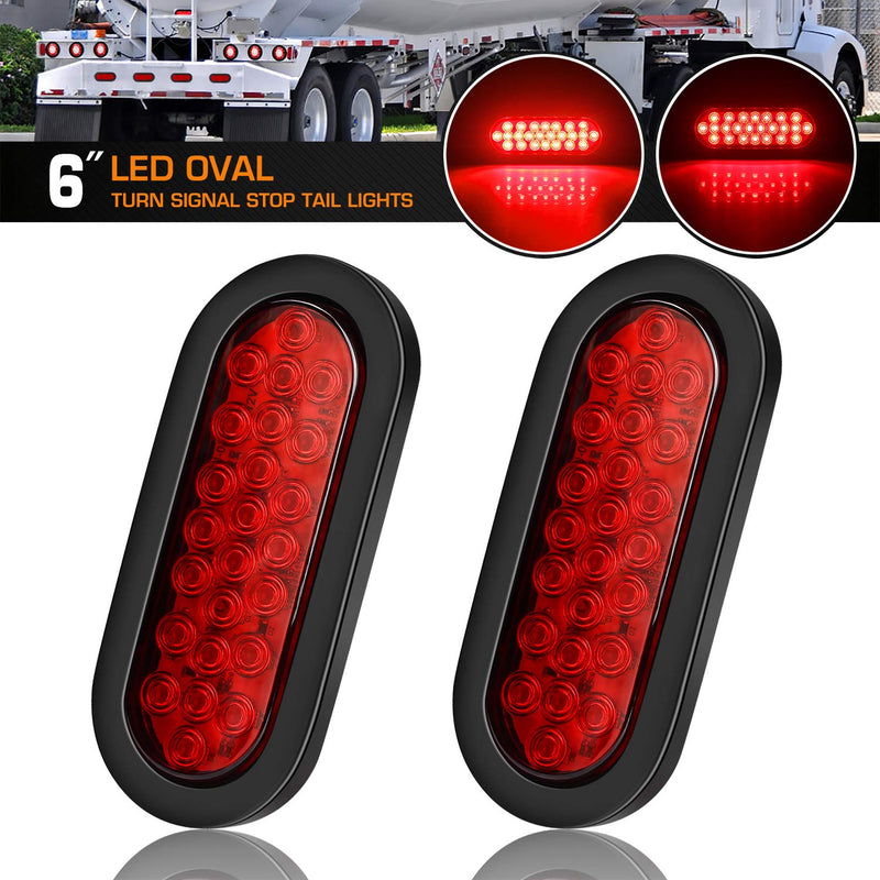  [AUSTRALIA] - 6 Inchs Oval Trailer Lights, Super Bright Red 24LED Brake Turn Stop Marker Reverse Tail Lights with Waterproof Rubber Gaskets for Boat Trailer Truck RV [DOT Certified] [IP67] (2 Pack)