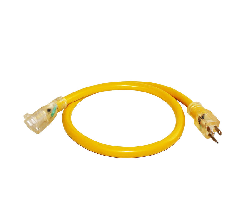  [AUSTRALIA] - 3 ft Extension Cord 10/3 SJTW with Lighted end - Yellow - Indoor / Outdoor Heavy Duty Extra Durability 15 AMP 125 Volts 1875 Watts by LifeSupplyUSA