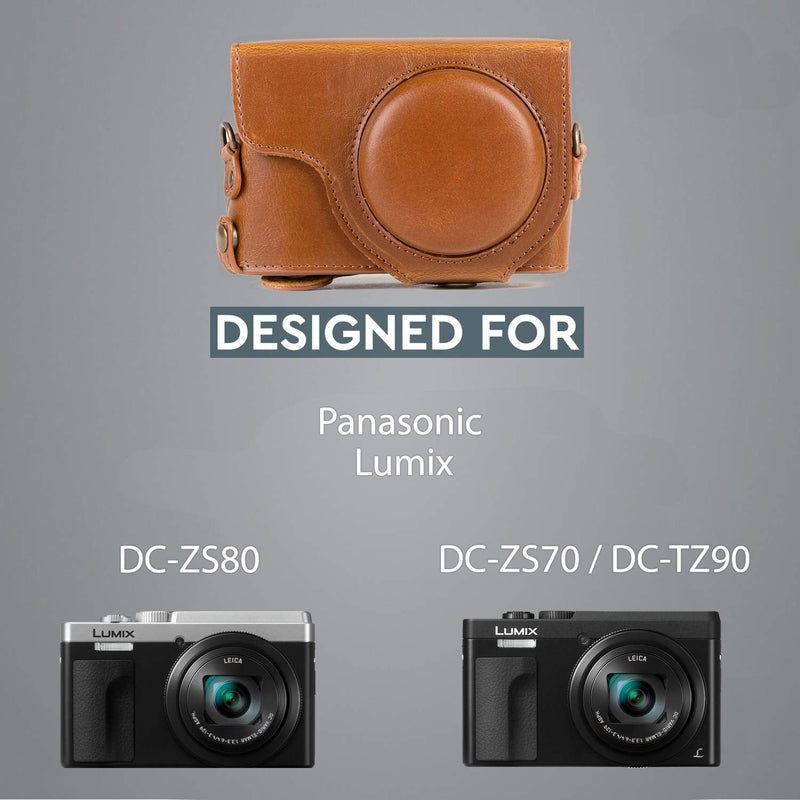  [AUSTRALIA] - MegaGear MG1260 Ever Ready Leather Camera Case compatible with Panasonic Lumix DC-ZS80, DC-ZS70, DC-TZ95, DC-TZ90 - Light Brown