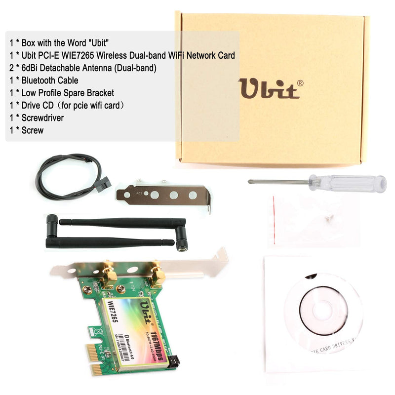  [AUSTRALIA] - Ubit Wireless Network WiFi Card, Dual Band Wireless-AC 7265, AC1200Mbps BT 4.0 Card, 6dBi Antenna Wireless Dual Band (5G/2.4G) Gigabit Network Adapter Wireless Card for Desktop PC