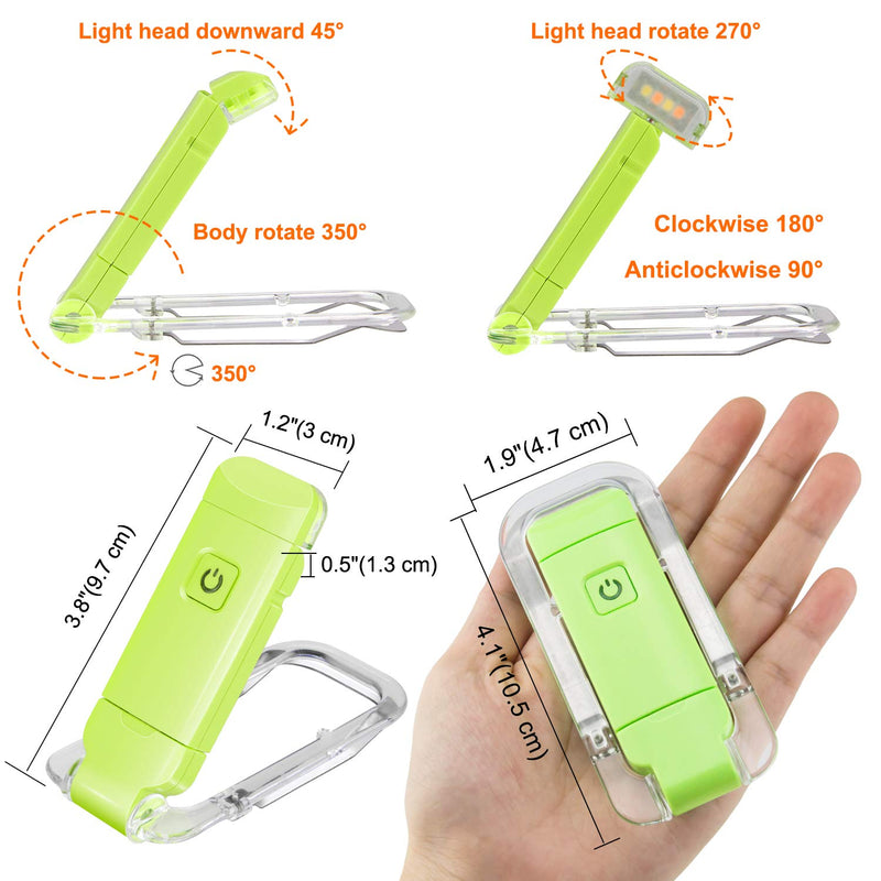  [AUSTRALIA] - BIGLIGHT Amber Book Reading Light, LED Clip on Book Lights, Reading Lights for Books in Bed, Small Book Light for Kids, USB Rechargeable, 2 Brightness Adjustable for Eye Protection, Green
