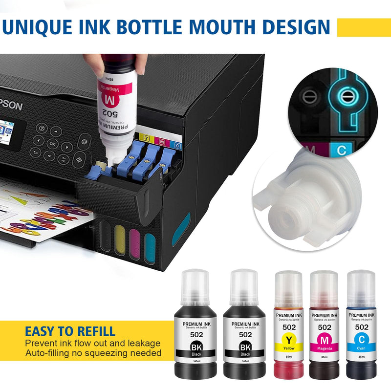  [AUSTRALIA] - 502 Ink Refill Bottles (Non-Sublimation Ink) Replacement for Epson 502 T502 Refill Ink Refill Bottles, Compatible with Use for EcoTank ET-2850,4760,4750,3830,3850,2700,3760,15000 Printer