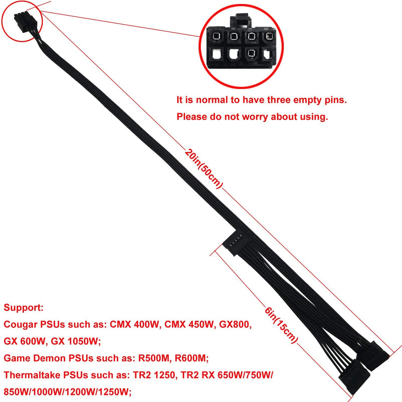  [AUSTRALIA] - COMeap CPU 8 Pin to 3X 15 Pin SATA Hard Drive Power Adapter Cable for Cougar Thermaltake Game Demon Semi Modular PSUs 20-in(50cm)