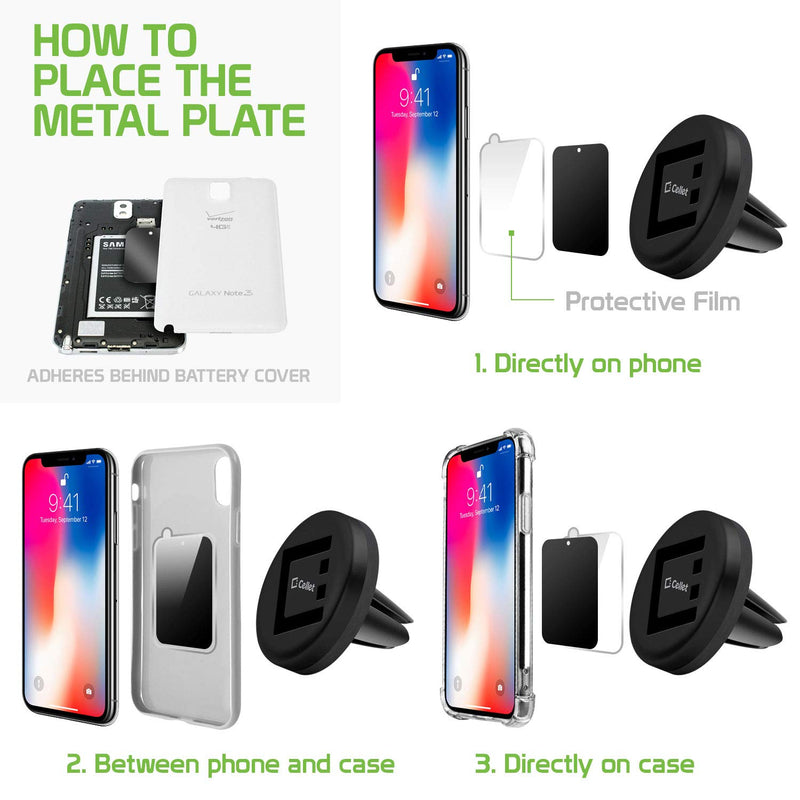  [AUSTRALIA] - Magnetic Mount, Cellet (2 Pack) Universal Air Vent Magnetic Car Mount Phone Holder, for Cell Phones and Mini Tablets with Super Strong Quick Snap Magnet Technology, with 4 Metal Plates