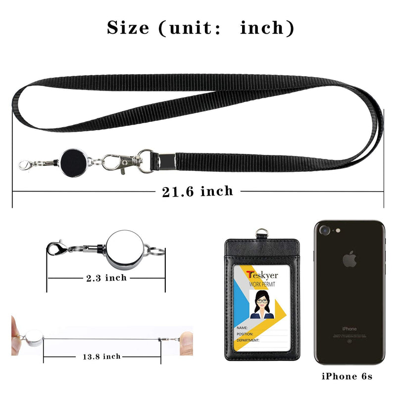  [AUSTRALIA] - Teskyer ID Badge Holder with Retractable Lanyard, Easy Swipe Premium PU Leather ID Card Holder with 2 Card Slots for Work ID, School ID, Metro Card and Access Card 2 card slot Black