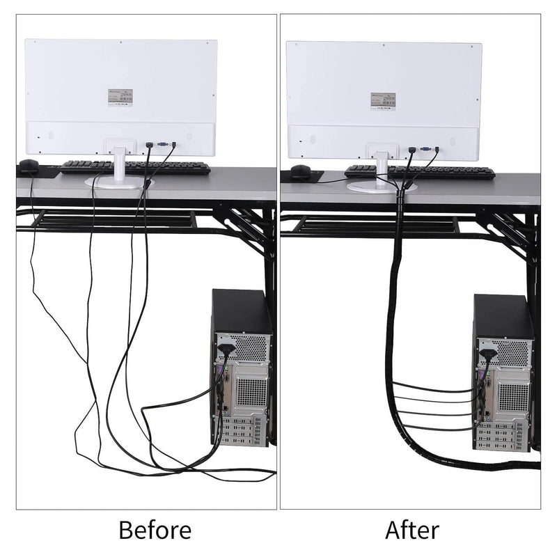  [AUSTRALIA] - 120 Inch Cable Sleeve, Flexible Cord Bundler Wire Wrap Cable Management System for Office and PC 120 in Grey and Black