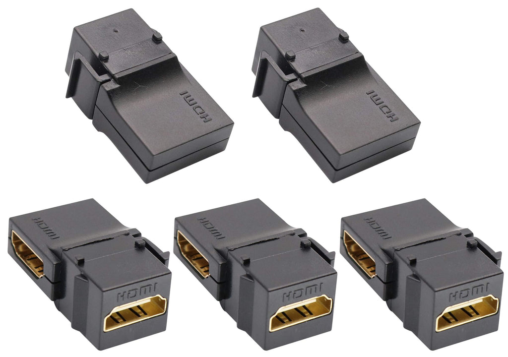  [AUSTRALIA] - AAOTOKK 90 Degree HDMI Keystone Coupler, Gold Plated Right Angle HDMI Keystone Jack Insert Female to Female 3D 4K Coupler Adapter for Wall Plate (Black/5 Pack) 5 pack 90 Degree Black