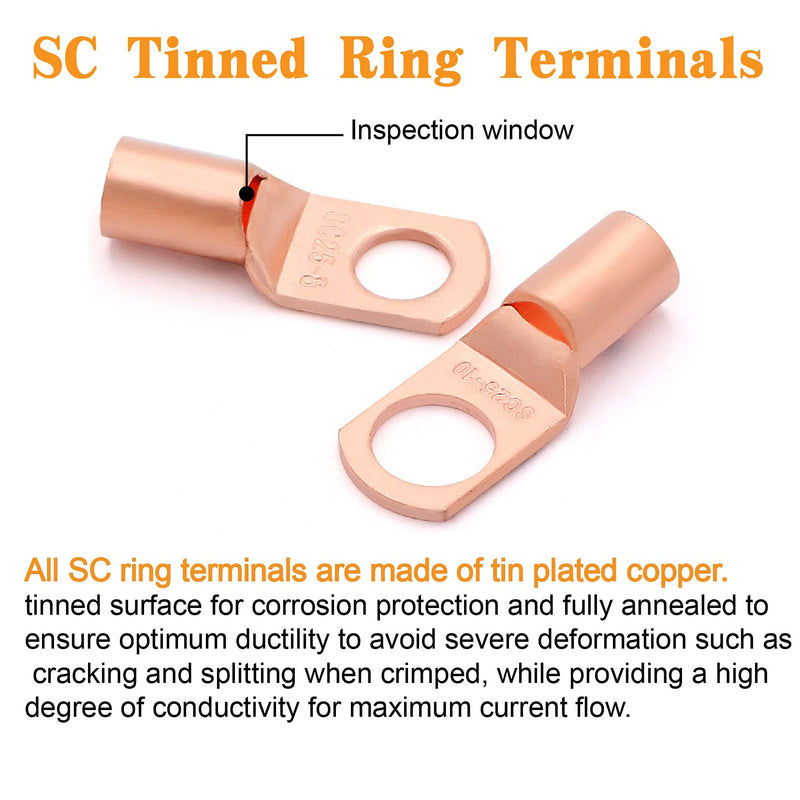  [AUSTRALIA] - 174pcs Copper Battery Cable Ends 14 Sizes Battery Wire Lugs Eyelets Tubular Ring Terminal Connectors SC Terminals for Automotive Supplies AWG2/4/6/8/10/12 Only lugs