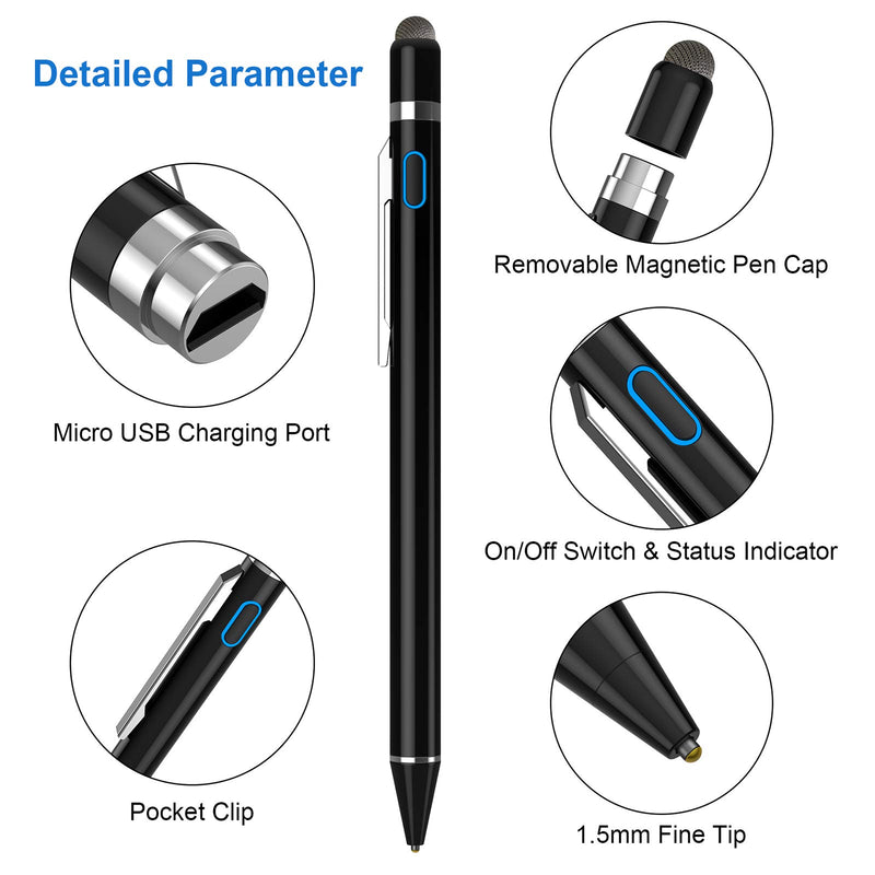 Stylus Pens for Touch Screens, NTHJOYS Universal Fine Point Stylus for iPad, iPhone, Samsung, iOS/Android Smart Phone and Other Tablets, Active Stylus Stylist Pen Pencil for Precise Writing/Drawing Black - LeoForward Australia