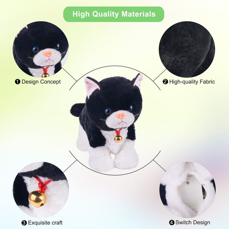 Black Plush Robot Cat Stuffed Animal Interactive Cat Robot Toy, Barking Meow Kitten Touch Control, Electronic Cat Pet, Cat Kitty Toy, Animated Toy Cats for Girls Baby Kids L:12" H:8" W:5" 3-black Cat - LeoForward Australia