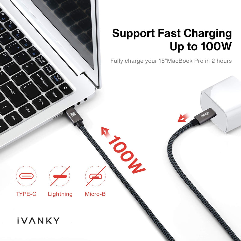  [AUSTRALIA] - 100W USB C to USB C Cable [20Gbps], iVANKY USB C 3.2 Gen 2x2 Cable with PD Fast Charge and 4K Video Output[Thunderbolt 3 Compatible],Type-C Cable, for Laptop, Tablets, Samsung, and More-3.3ft/1M 3.3FT/1M