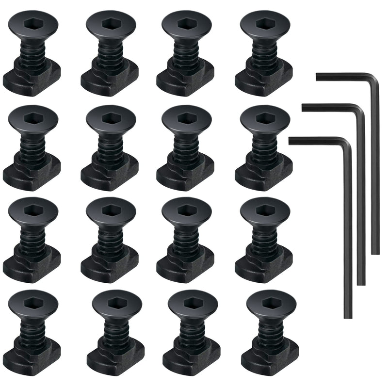  [AUSTRALIA] - 16 Pack M5 T-Nut Screw Replacement Sets,Compatible with Rail Mount, with Thread Locking Screws, Wrench and Nuts, Hardware for Standard Rail Systems (16 x Screws, 16 x Nuts and 3 x Wrench)… T-Nut Metric Flat Screw