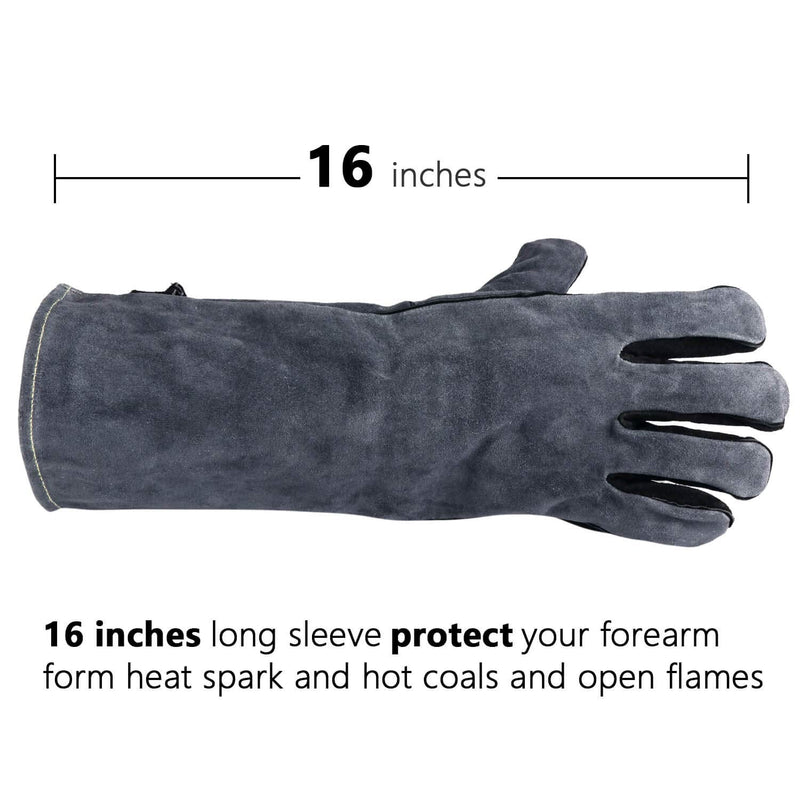  [AUSTRALIA] - 932°F Heat Resistant Welding Gloves 16 inches Cowhide Leather - Long Sleeve and Insulated Lining BBQ Glove for Tig Welder/Mig/Grill/Barbecue/Green Egg/Stove Black-gray Black-gray (16-inch)