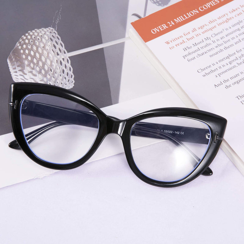 FEISEDY Cat Eye Thick Glasses Anti-Blue Light Computer Glasses Women Stylish Reduce Eyestrain and Minimize Headache B9008 Bright Black - LeoForward Australia