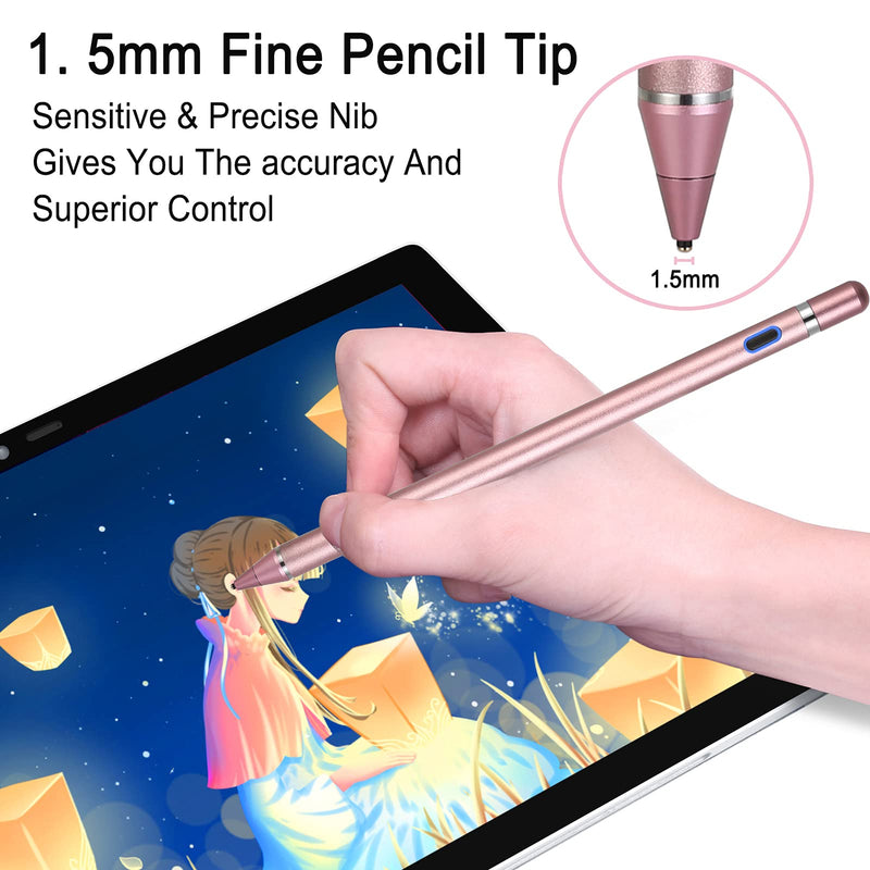  [AUSTRALIA] - Stylus Pens for Touch Screens,Active Stylus Compatible for Apple iPad,Rechargeable 1.5mm Fine Point Smart Pencil Digital Compatible iPad and Most Tablet,for Drawing and Handwriting (Pink) Pink