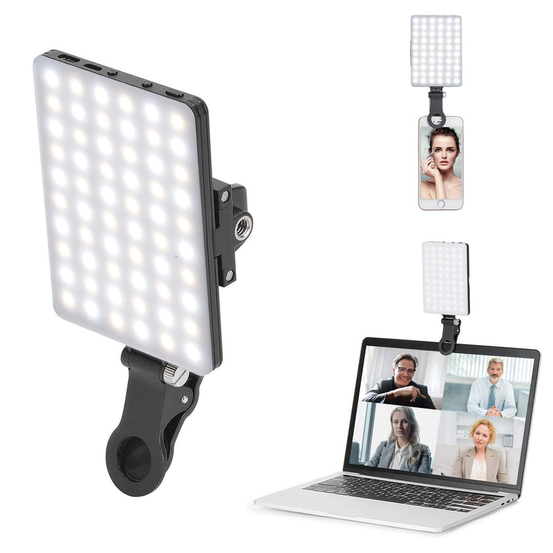  [AUSTRALIA] - Newmowa 60 LED High Power Rechargeable Clip Fill Video Light with Front & Back Clip, Adjusted 3 Light Modes for Phone, iPhone, Android, iPad, Laptop, for Makeup, TikTok, Selfie, Vlog, Video Conference