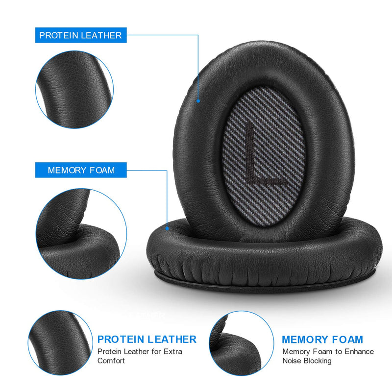 [AUSTRALIA] - Bose Quiet Comfort 35 Replacement Ear Cushions Kit by Link Dream Soft Protein Leather Replacement Ear Pad for Bose QC 35/25 / 15 QC2 / Ae2 / Ae2i / Ae2W / Sound Link/Sound True (Black) Black