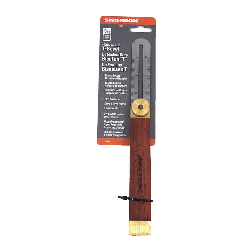  [AUSTRALIA] - Swanson Tool 9 Inch Sliding T-Bevel Brass Bound Hardwood Handle with Metric Marks (22 CM)