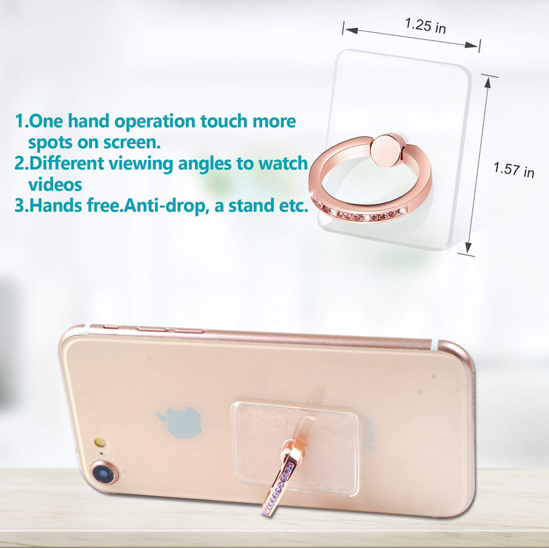 Transparent Phone Ring Stand Holder,Cellphone Kickstand,Finger Grip with Diamond,360 Degree Rotation 180 Degree Flip,Compatible for Mobile Phones,Android,Phone Cases 2 Pack(Rose Gold 2) rose gold 2 - LeoForward Australia