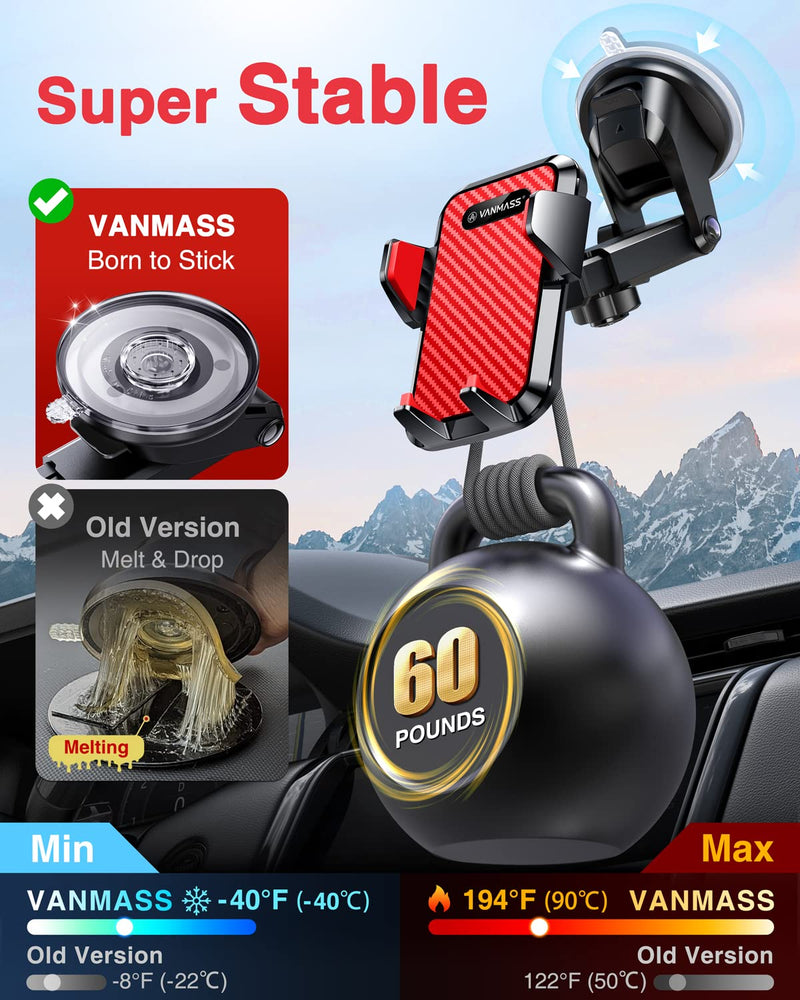  [AUSTRALIA] - VANMASS Universal Car Phone Mount,【Patent & Safety Certs】 Upgraded Handsfree Dashboard Stand, Phone Holder for Car Windshield Vent, Compatible iPhone 14 13 12 11 Pro Max Xs XR X 8, Galaxy s20 (Red)