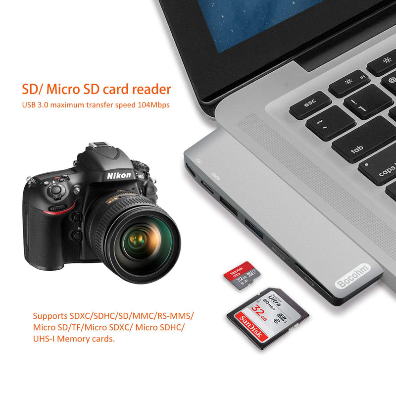 USB C Hub for MacBook Pro 2016/2017/2018, Bocohm Type C Thunderbolt 3 Adapter with 100W Power Delivery, 5K HD Mini DisplayPort, USB3.0, SD/MicroSD Card Reader, NGFF M.2 SATA III SSD 8 in 1 - LeoForward Australia