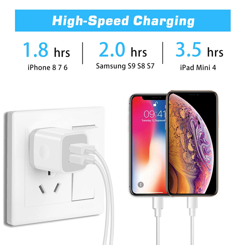  [AUSTRALIA] - X-EDITION USB Wall Charger,4-Pack 2.1A Dual Port USB Cube Power Adapter Wall Charger Plug Charging Block Cube for Phone 8/7/6 Plus/X, Pad, Samsung Galaxy S5 S6 S7 Edge,LG, Android (White) White