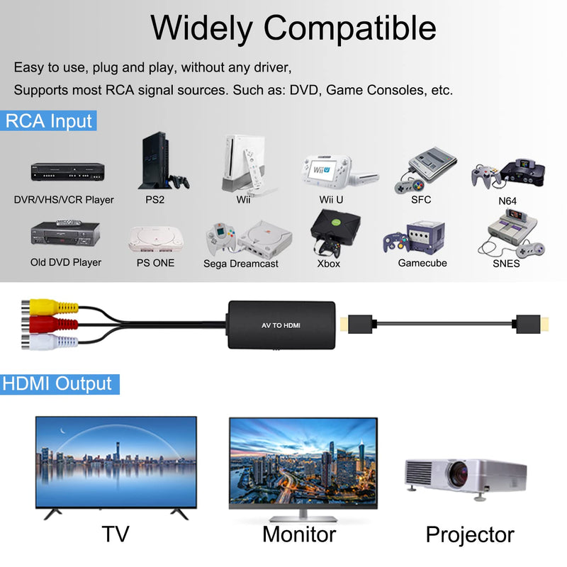  [AUSTRALIA] - RuiPuo RCA to HDMI Converter AV to HDMI Converter Composite to HDMI Adapter Support 1080P/ 720P Compatible with N64, PS one, PS2, PS3, STB, Xbox, VHS, VCR, Blue-Ray DVD Players TV and Projector…