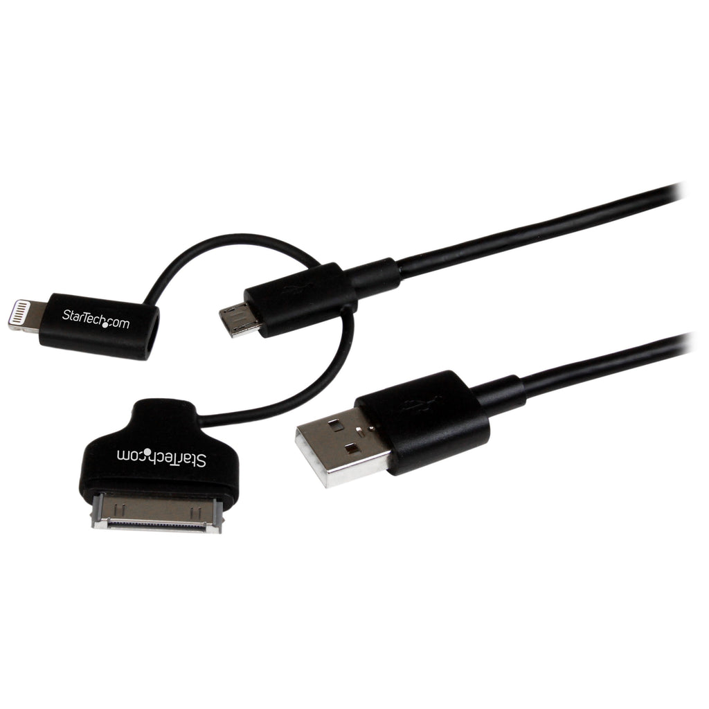  [AUSTRALIA] - StarTech.com 1m 3 ft Black Apple 8-pin Lightning or 30-pin Dock Connector or Micro USB to USB Cable for iPhone iPod iPad - Charge & Sync (LTADUB1MB)