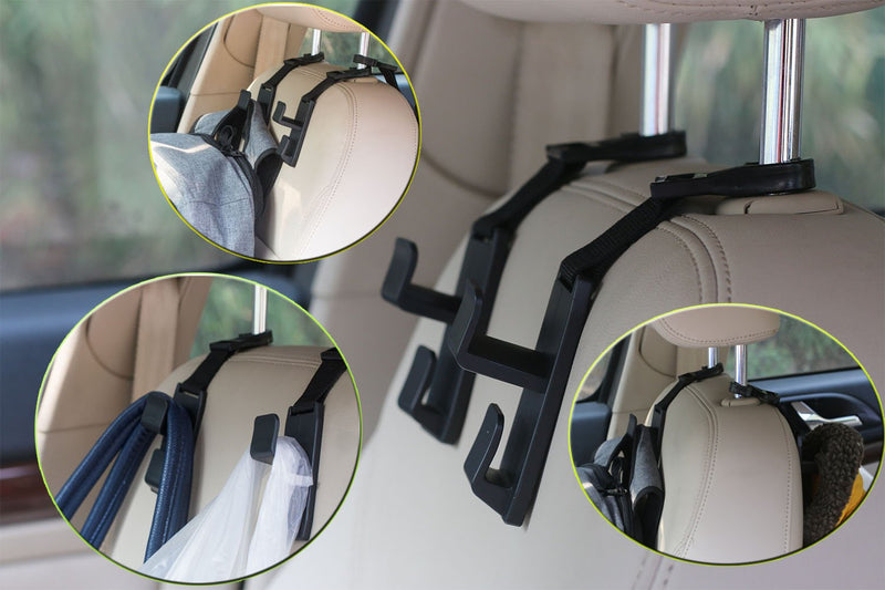  [AUSTRALIA] - PLUSLOR Headrest Hooks for Car, Car Headrest Hooks for Front Back Seat - Handy for Purse, Grocery Bags, Handbag and Backpack(Set of 4) 4 Pack