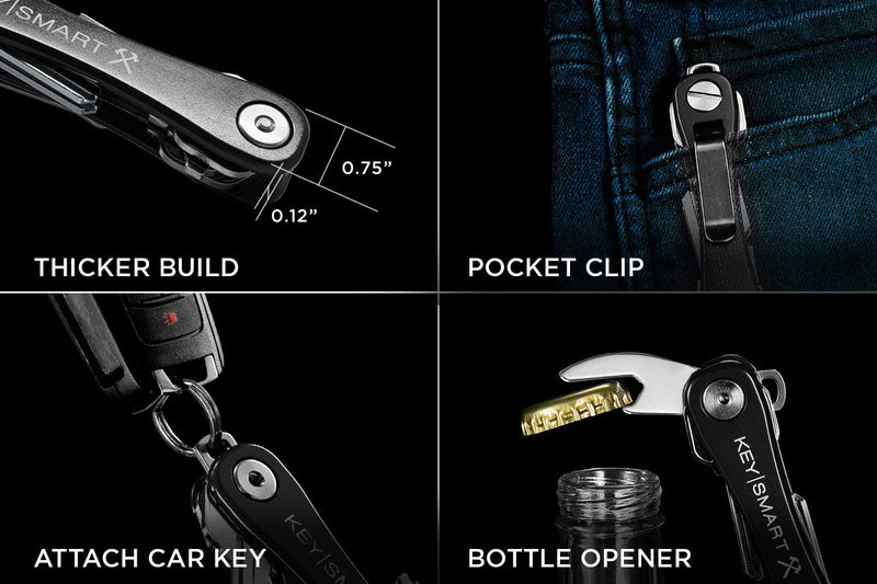  [AUSTRALIA] - KeySmart Rugged - Multi-Tool Key Holder w Belt Clip & Bottle Opener (up to 14 Keys) Black