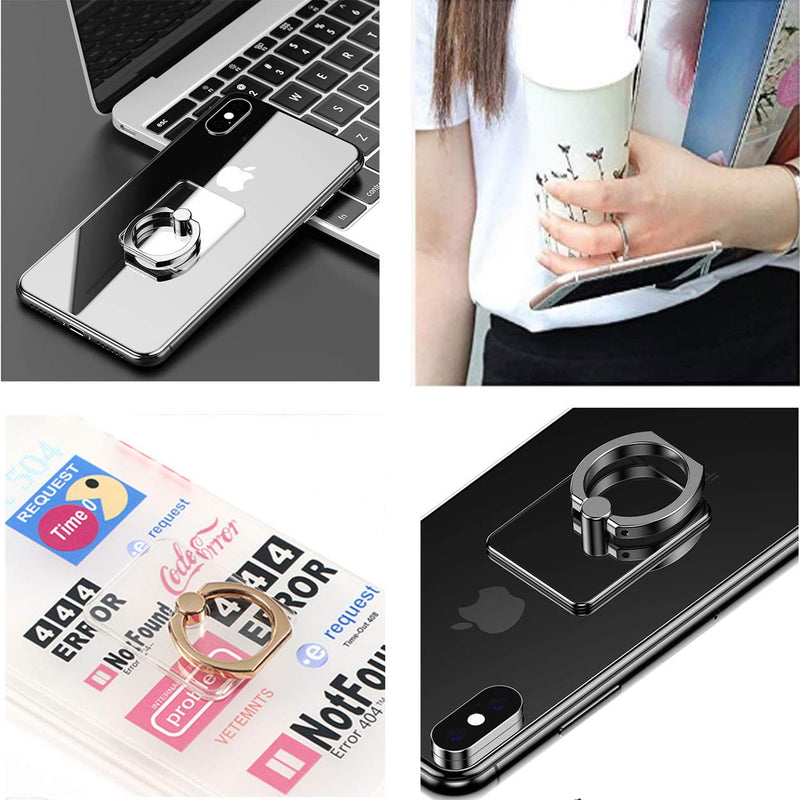 Vesmatity Cell Phone Ring Holder Stand 4 Pack Transparent Phone Ring Grip Holder Clear Universal 360° Degree Rotation Finger Ring Kickstand Compatible Various Mobile Phones or Phone Cases-Square Square-black sliver gold Rose gold- - LeoForward Australia