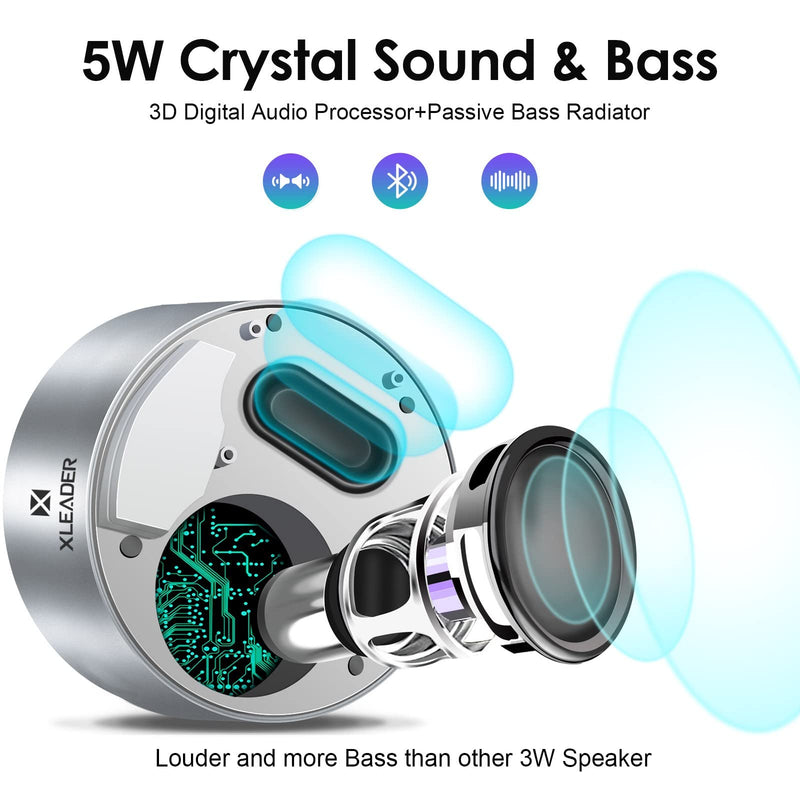  [AUSTRALIA] - [Smart Touch] Bluetooth Speaker XLeader SoundAngel A8 (3rd Gen) Auto Pairing Tiny Pocket Speaker with Portable Waterproof Case Call for Beach Camping BBQ Kitchen Bathroom Bedroom Travel Space Silver