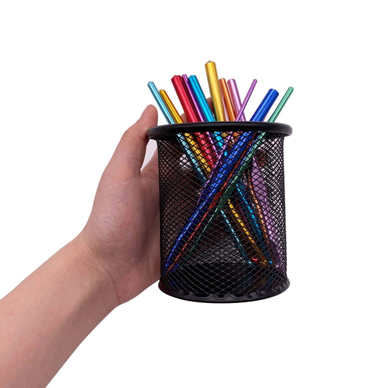  [AUSTRALIA] - Black Pen Holder Cup for Desk, Pencil Cup Holder, Black Wire Mesh Pen Cup for Desk Office Pen Organizer